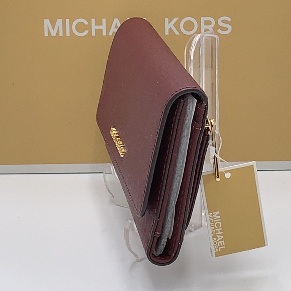 MICHAEL KORS JET SET TRAVEL LG TRIFOLD MERLOT - Picture 7 of 16